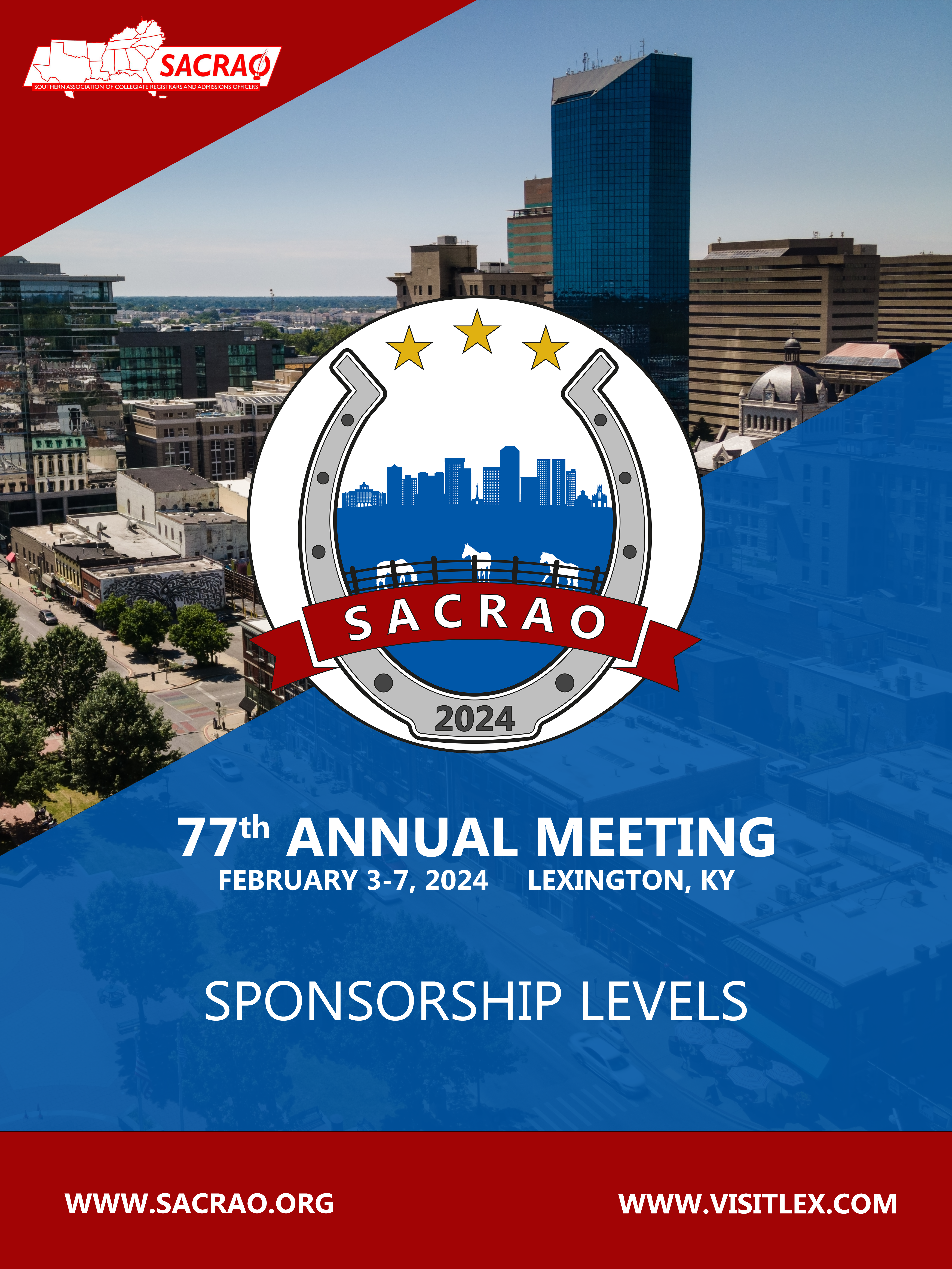 A cover page with the SACRAO 2024 logo overtop of the Lexington city skyline.